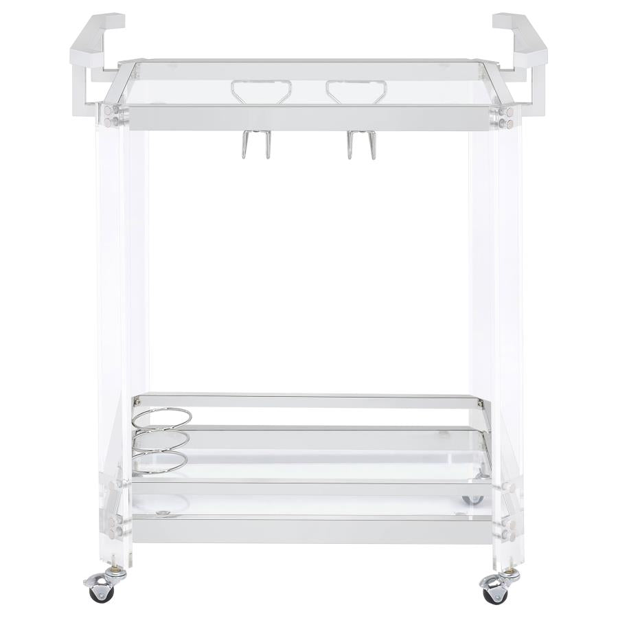 Jefferson 2-tier Glass Shelf Acrylic Bar Cart Chrome-zoom-6