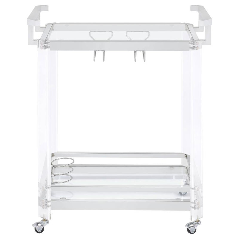 Jefferson 2-tier Glass Shelf Acrylic Bar Cart Chrome-zoom-