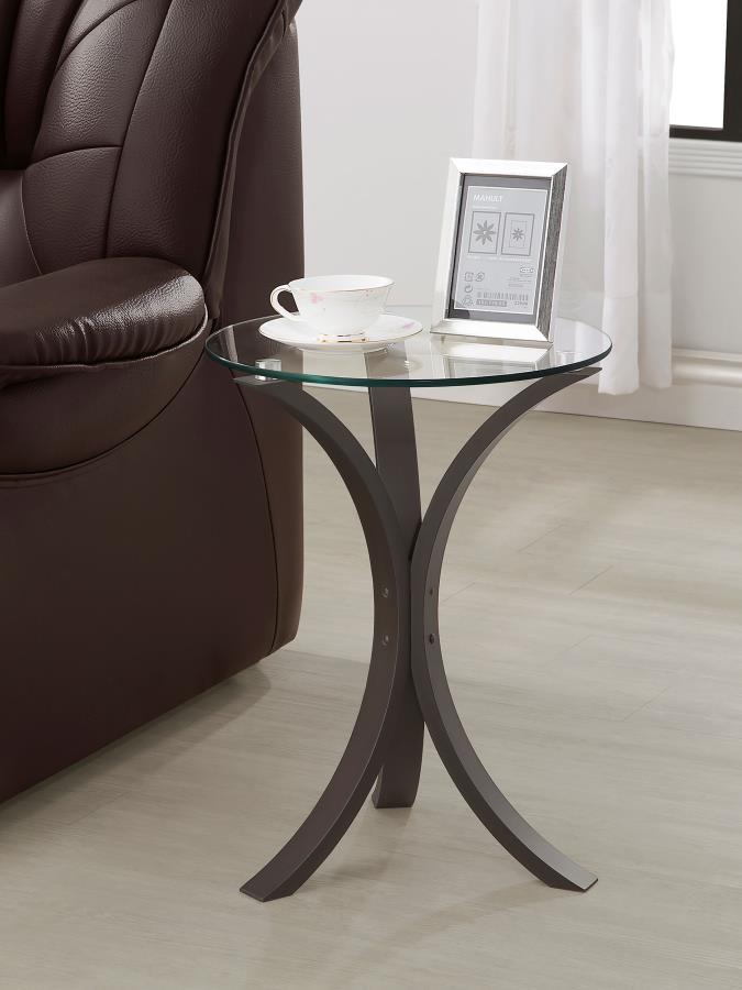 Edgar Round Glass Top Accent Side Table Cappuccino-2