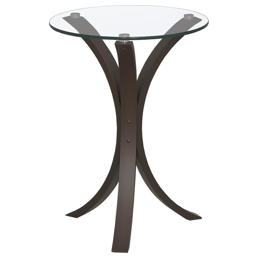 Edgar Round Glass Top Accent Side Table Cappuccino-1