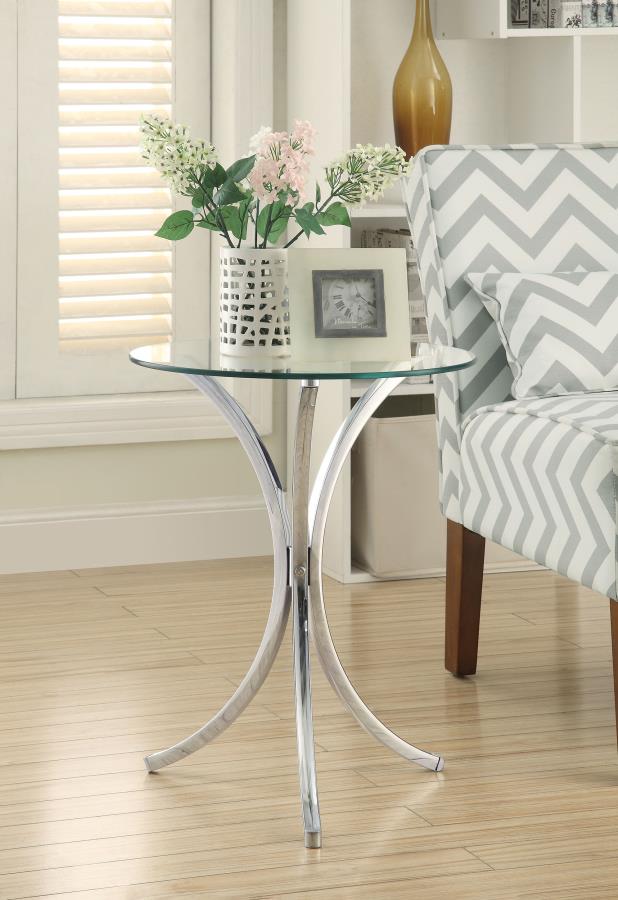 Eloise Round Glass Top Accent Side Table Chrome-zoom-2