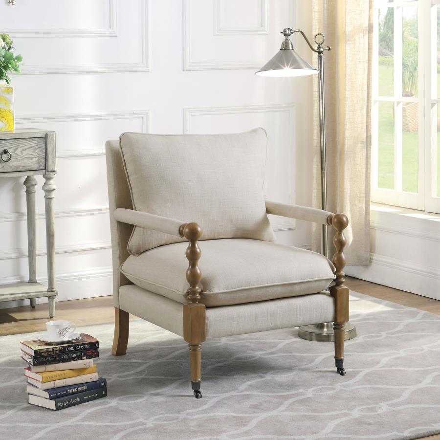 Dempsy Upholstered Accent Chair with Casters Beige-2