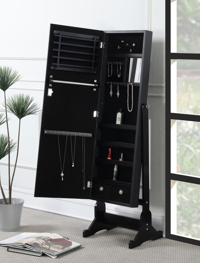 Tutuola Cheval Mirror with Jewelry Storage Black-3