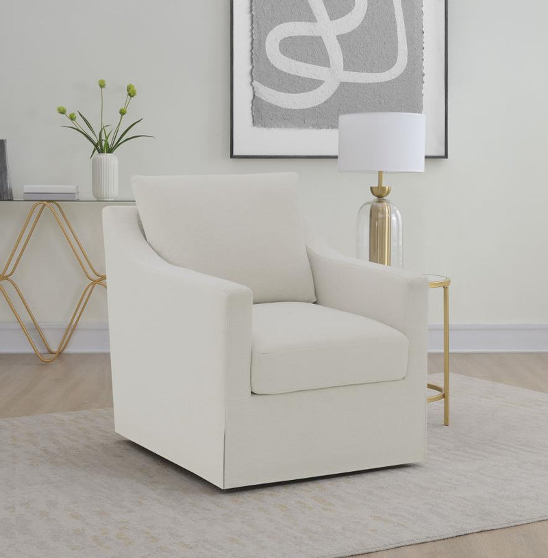 Winter Upholstered Sloped Arm Accent Swivel Chair Beige-zoom-