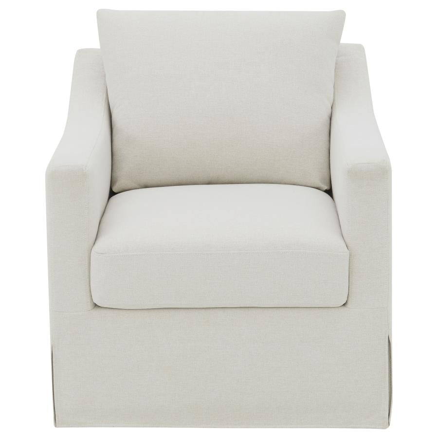 Winter Upholstered Sloped Arm Accent Swivel Chair Beige-3