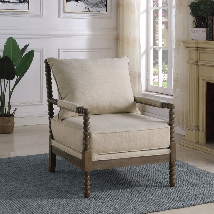 Blanchett Upholstered Bobbin Accent Chair Beige and Distressed Brown-2