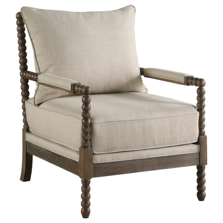 Blanchett Upholstered Bobbin Accent Chair Beige and Distressed Brown-zoom-1