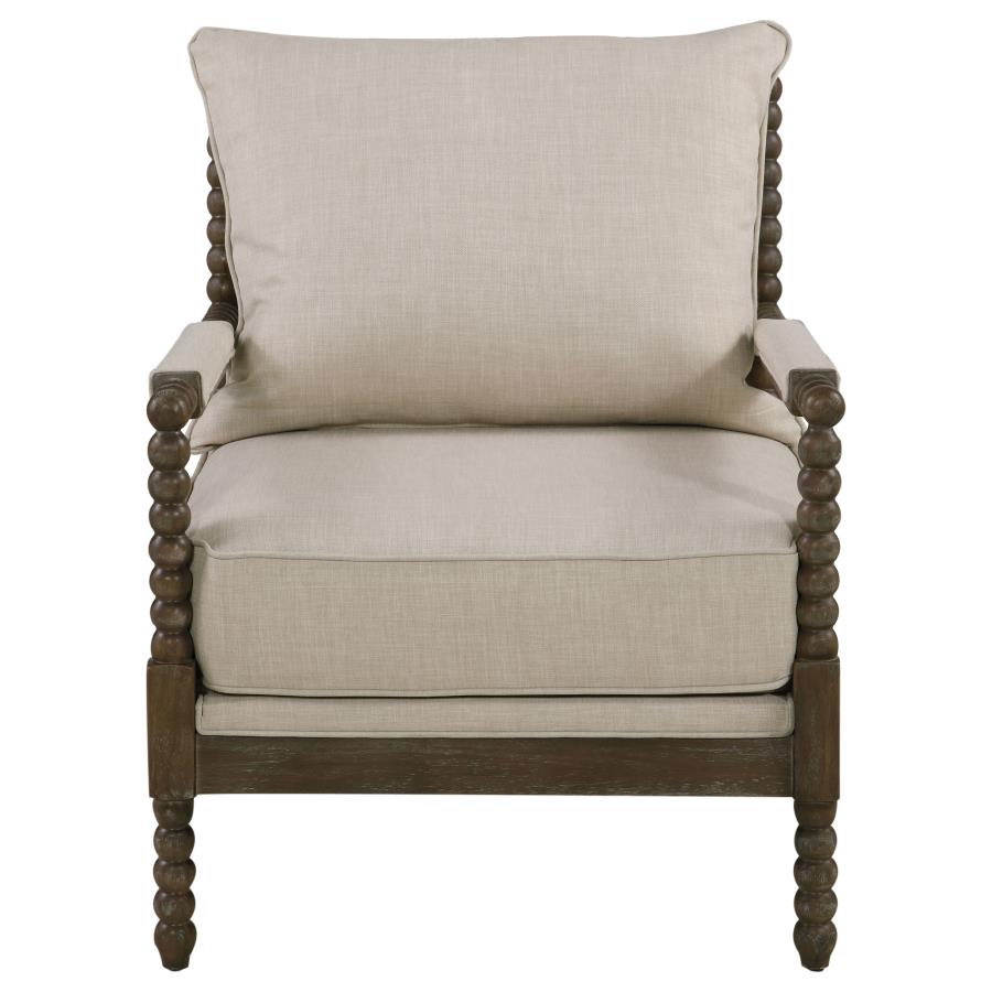 Blanchett Upholstered Bobbin Accent Chair Beige and Distressed Brown-zoom-3