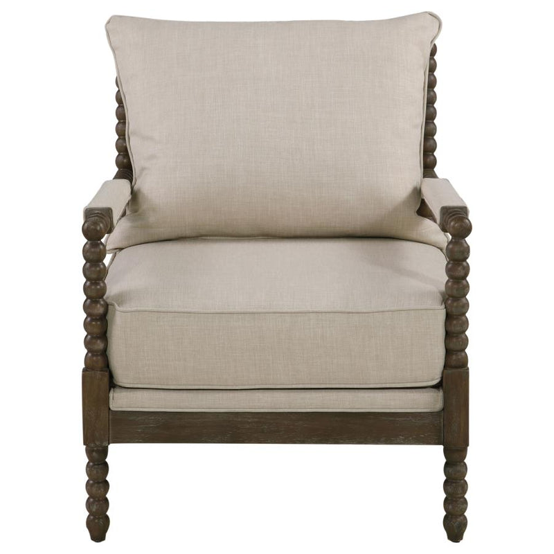 Blanchett Upholstered Bobbin Accent Chair Beige and Distressed Brown-zoom-
