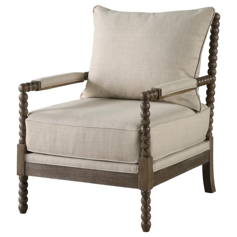 Blanchett Upholstered Bobbin Accent Chair Beige and Distressed Brown-zoom-