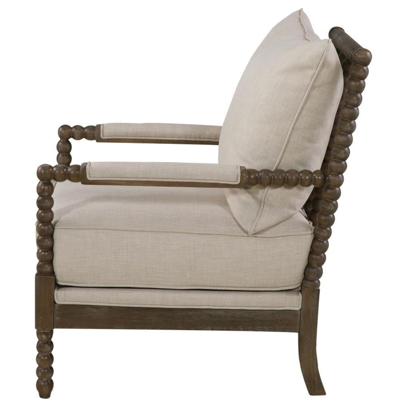 Blanchett Upholstered Bobbin Accent Chair Beige and Distressed Brown-zoom-