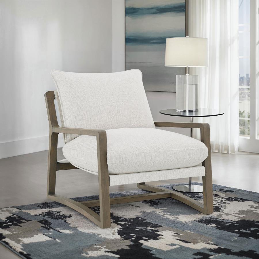 Geneva Boucle Upholstered Wood Arm Accent Chair Sand-zoom-2