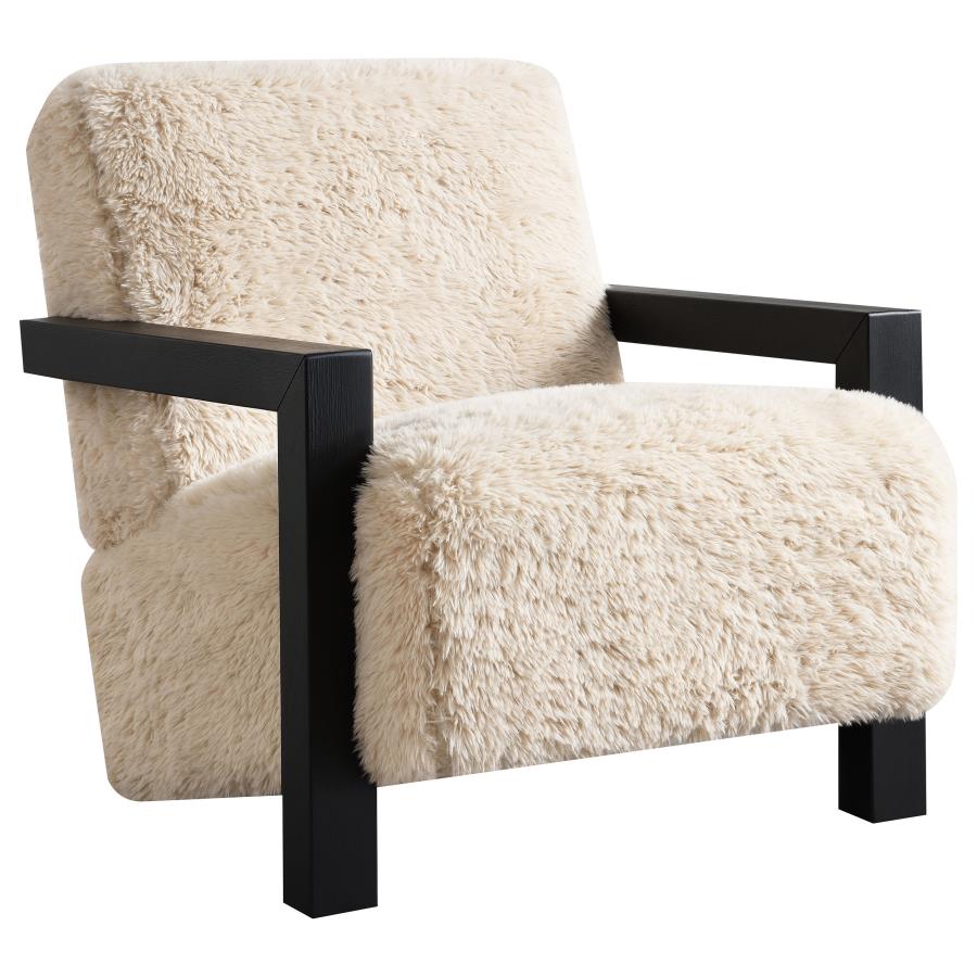 Fitzroy Faux Fur Upholstered Chair Solid Wood Arms Latte-1