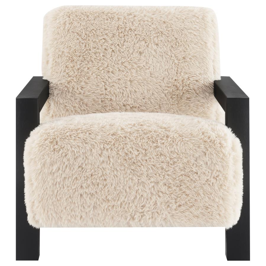 Fitzroy Faux Fur Upholstered Chair Solid Wood Arms Latte-zoom-3