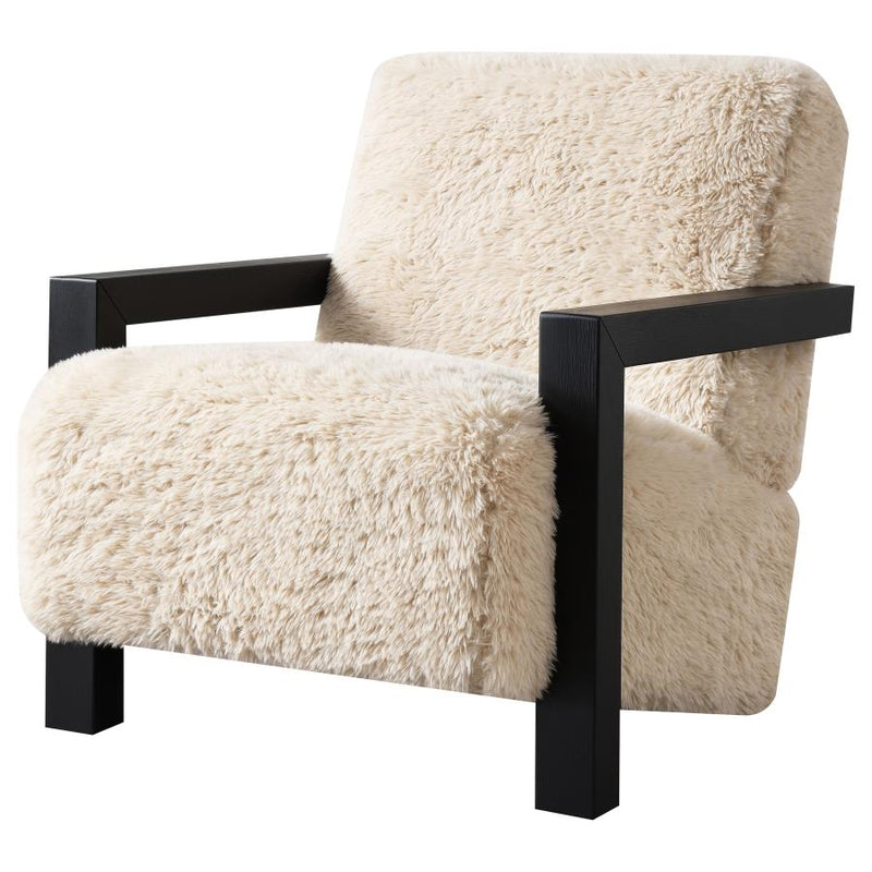 Fitzroy Faux Fur Upholstered Chair Solid Wood Arms Latte-zoom-