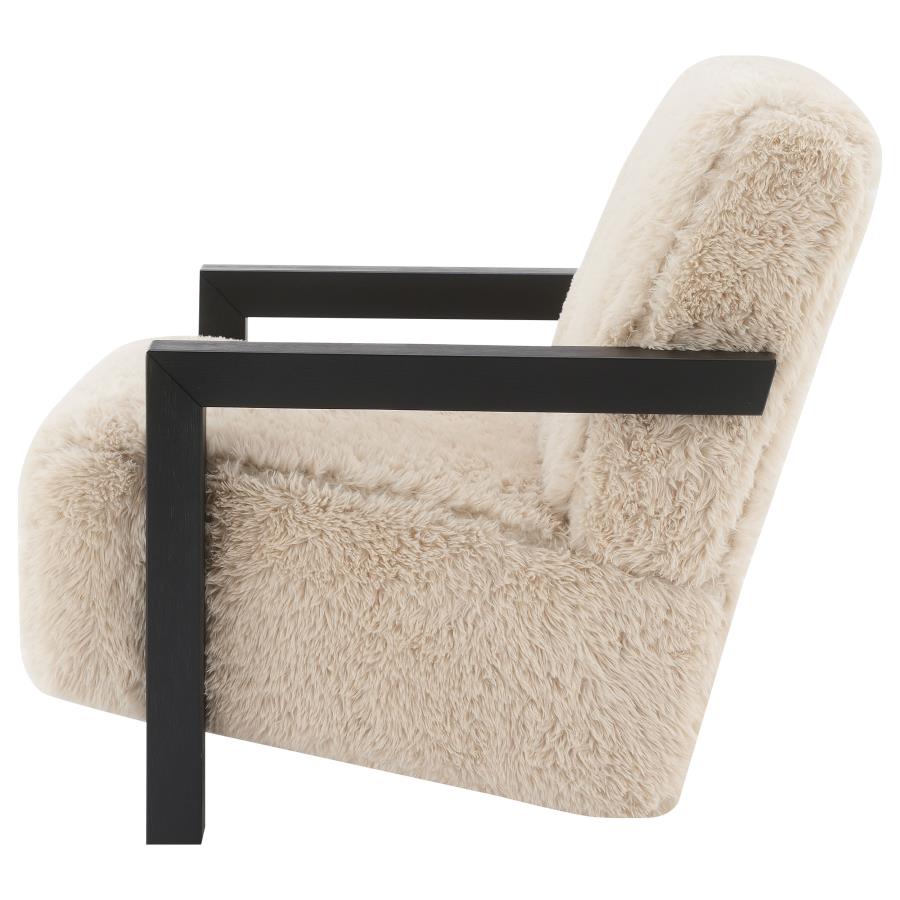 Fitzroy Faux Fur Upholstered Chair Solid Wood Arms Latte-5