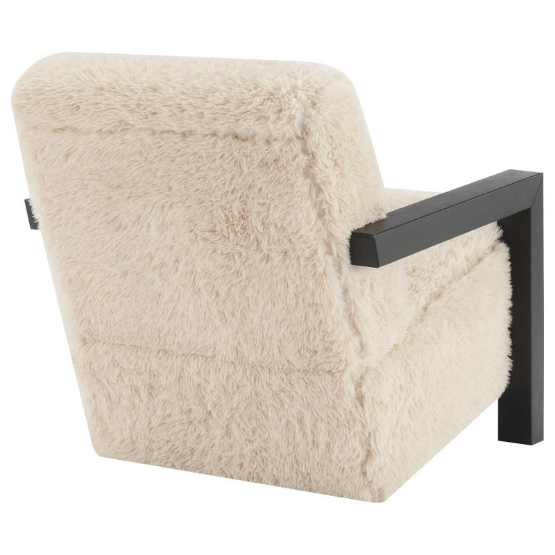 Fitzroy Faux Fur Upholstered Chair Solid Wood Arms Latte-zoom-