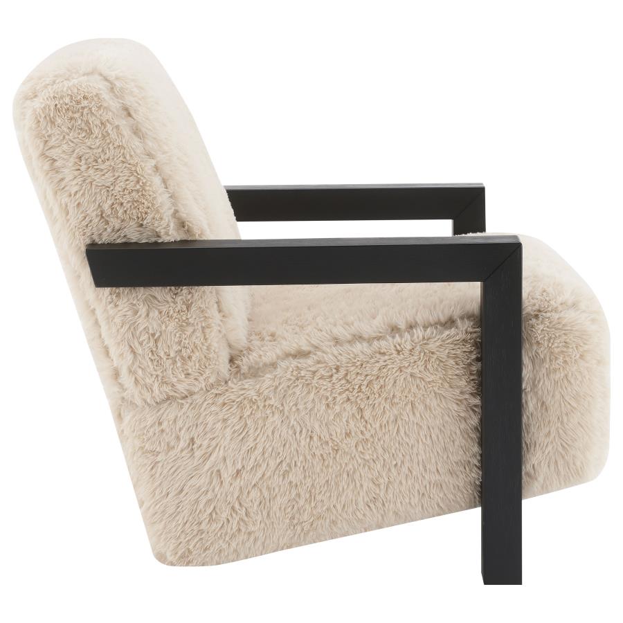 Fitzroy Faux Fur Upholstered Chair Solid Wood Arms Latte-zoom-8