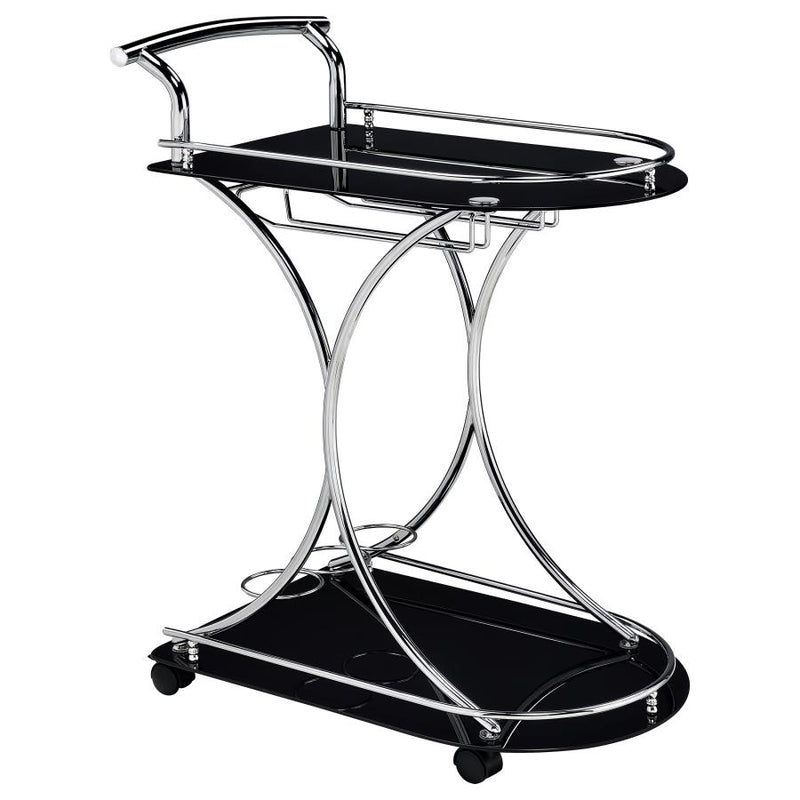 Elfman 2-tier Glass Shelf Metal Bar Cart Black and Chrome-zoom-