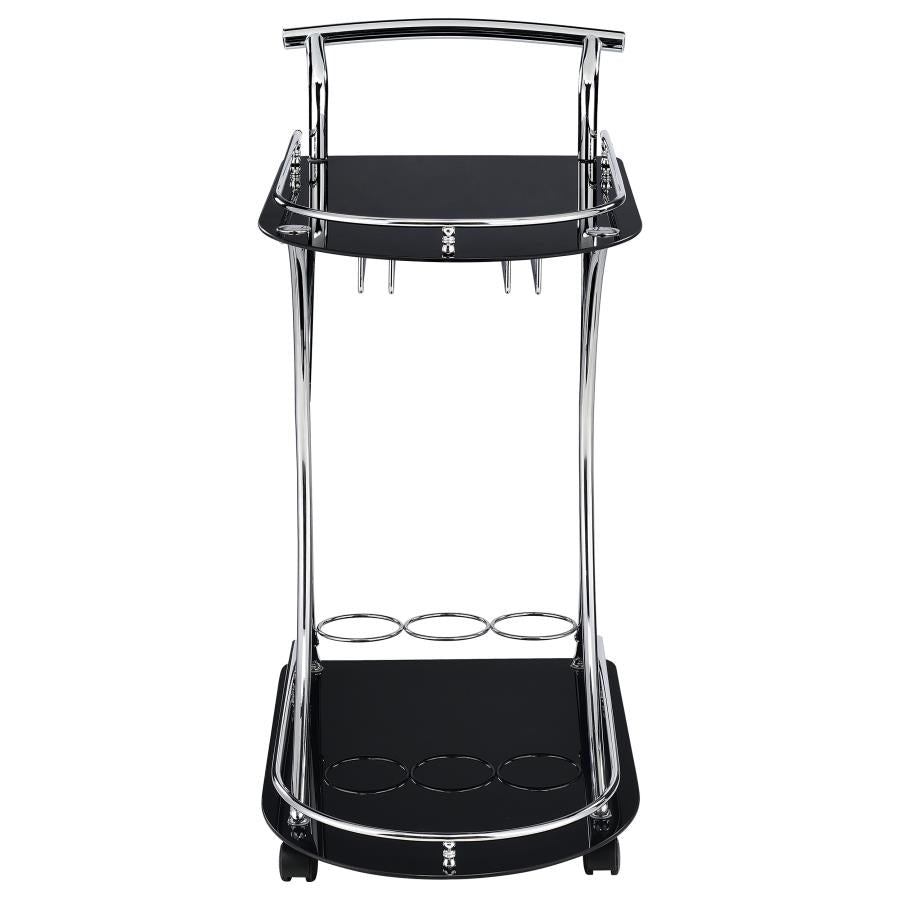 Elfman 2-tier Glass Shelf Metal Bar Cart Black and Chrome-zoom-3