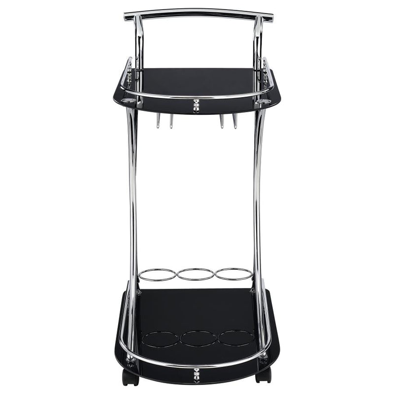 Elfman 2-tier Glass Shelf Metal Bar Cart Black and Chrome-zoom-