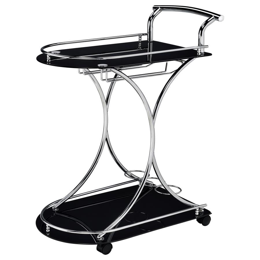 Elfman 2-tier Glass Shelf Metal Bar Cart Black and Chrome-4