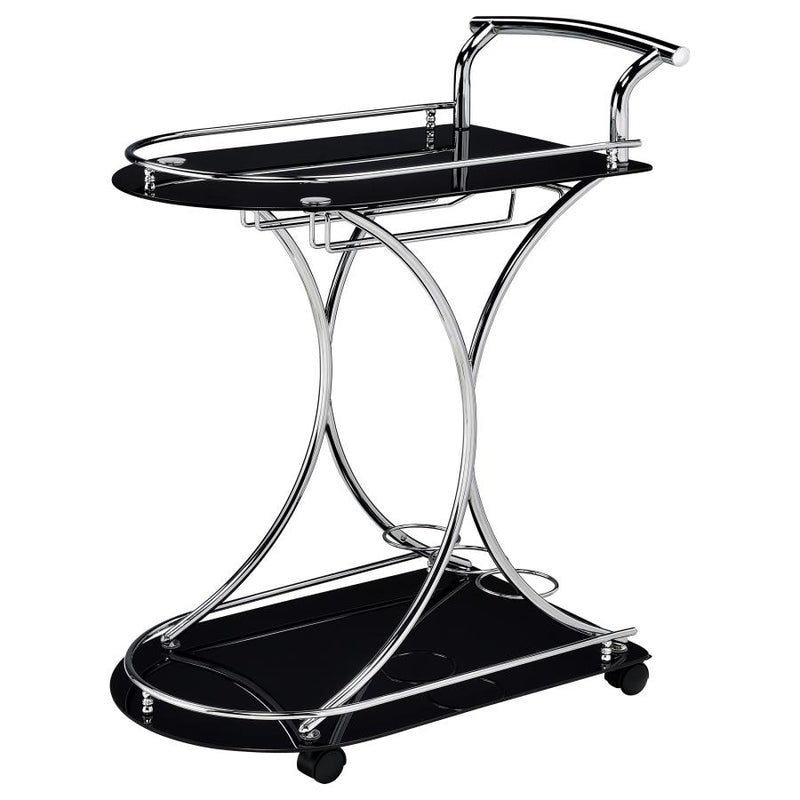 Elfman 2-tier Glass Shelf Metal Bar Cart Black and Chrome-zoom-