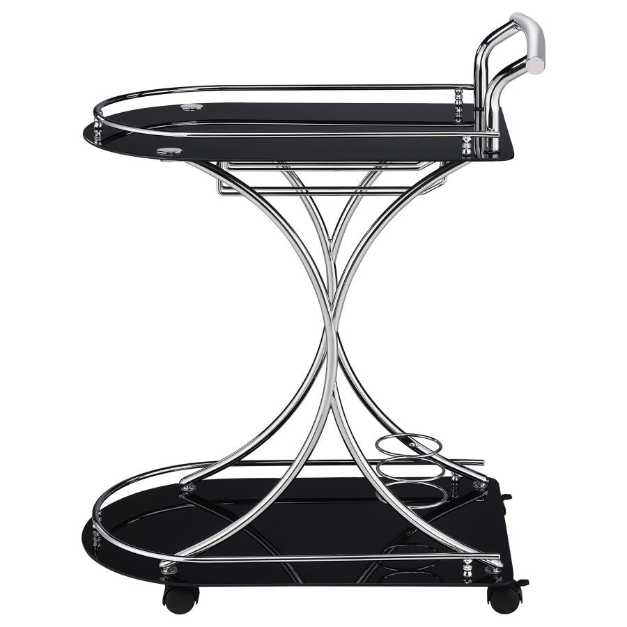 Elfman 2-tier Glass Shelf Metal Bar Cart Black and Chrome-zoom-5