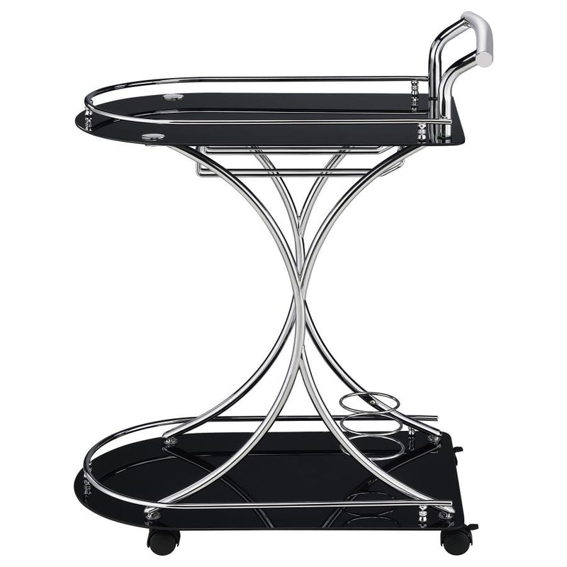 Elfman 2-tier Glass Shelf Metal Bar Cart Black and Chrome-zoom-