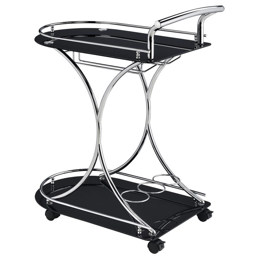 Elfman 2-tier Glass Shelf Metal Bar Cart Black and Chrome-6