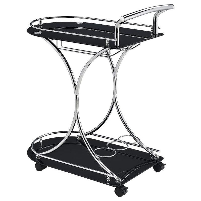 Elfman 2-tier Glass Shelf Metal Bar Cart Black and Chrome-zoom-