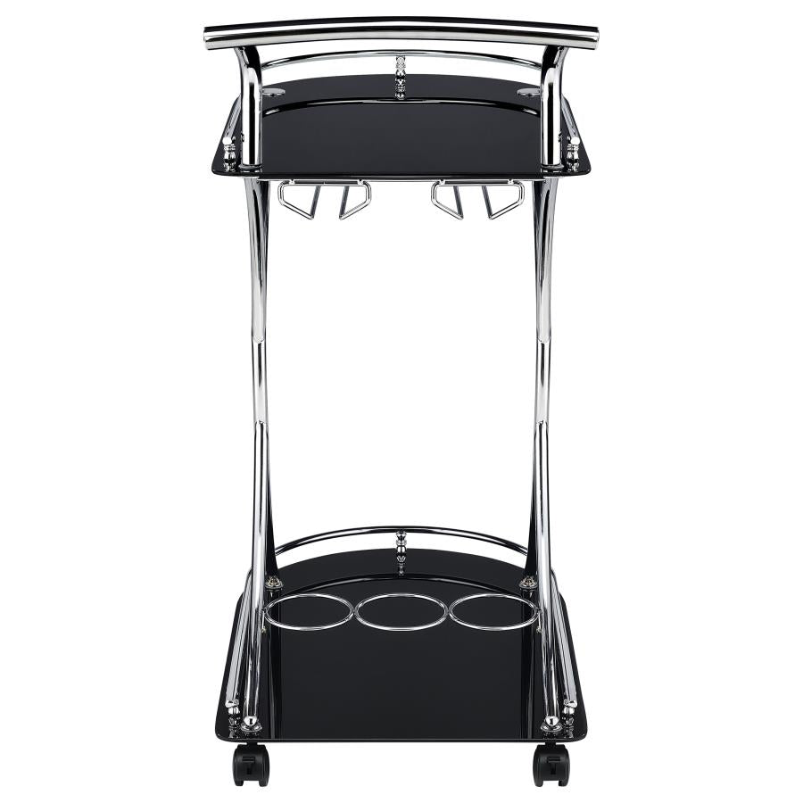 Elfman 2-tier Glass Shelf Metal Bar Cart Black and Chrome-zoom-7