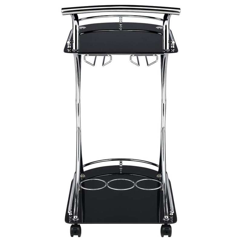 Elfman 2-tier Glass Shelf Metal Bar Cart Black and Chrome-zoom-