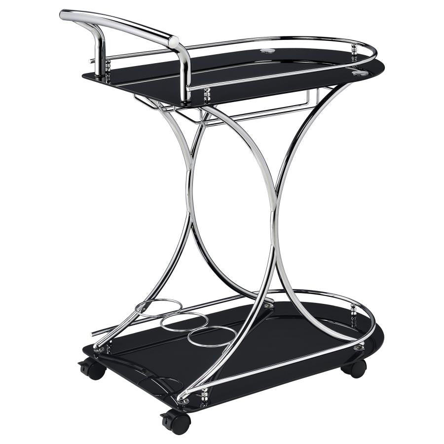 Elfman 2-tier Glass Shelf Metal Bar Cart Black and Chrome-zoom-8