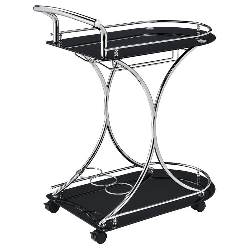 Elfman 2-tier Glass Shelf Metal Bar Cart Black and Chrome-zoom-