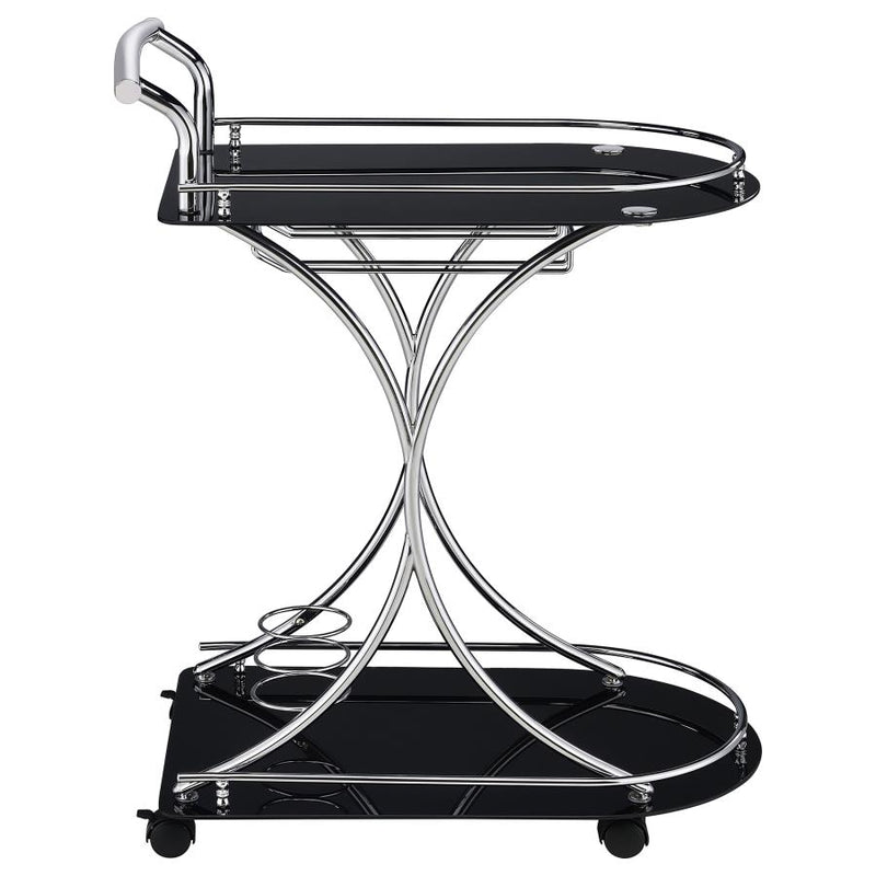 Elfman 2-tier Glass Shelf Metal Bar Cart Black and Chrome-zoom-