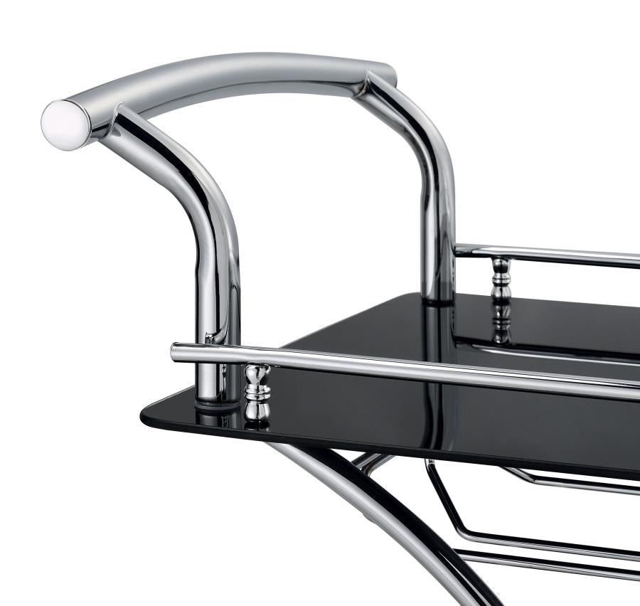 Elfman 2-tier Glass Shelf Metal Bar Cart Black and Chrome-10