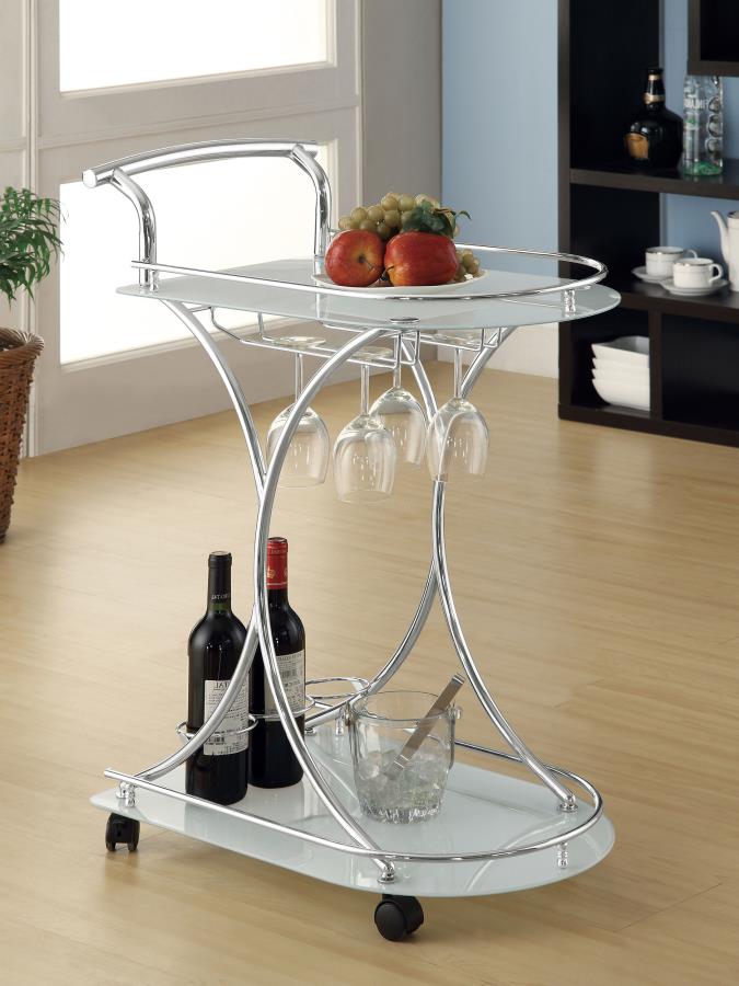 Elfman 2-tier Glass Shelf Metal Bar Cart White and Chrome-2