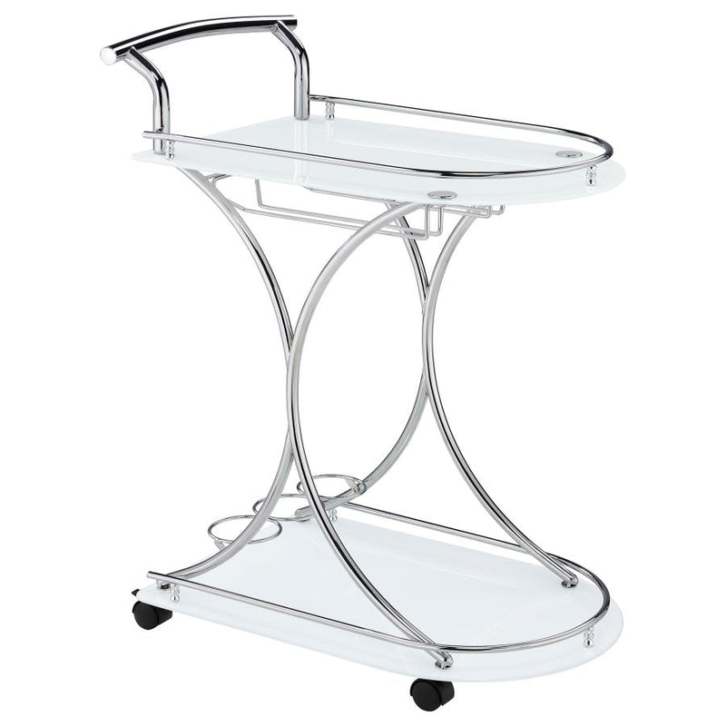 Elfman 2-tier Glass Shelf Metal Bar Cart White and Chrome-zoom-