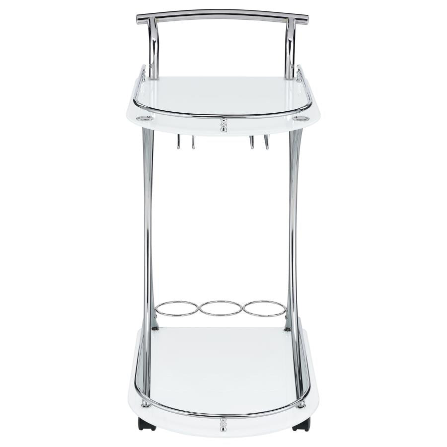 Elfman 2-tier Glass Shelf Metal Bar Cart White and Chrome-3