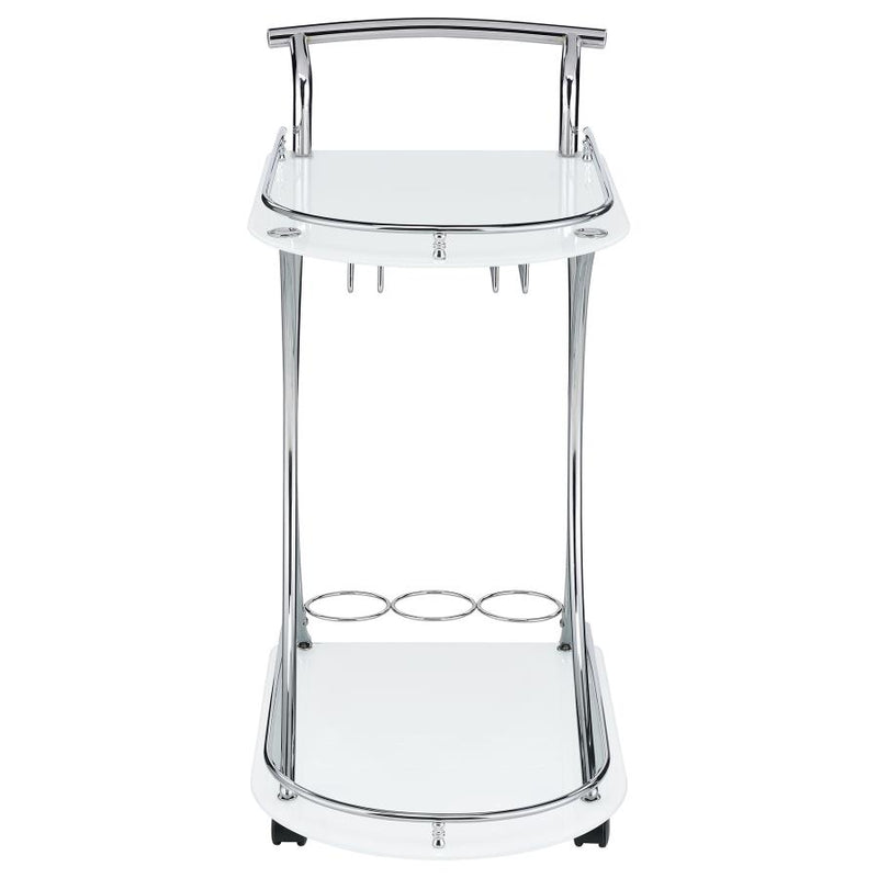 Elfman 2-tier Glass Shelf Metal Bar Cart White and Chrome-zoom-