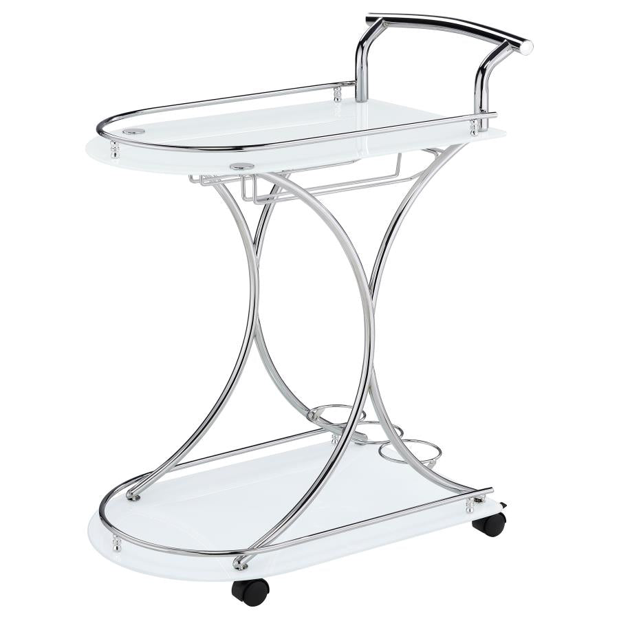 Elfman 2-tier Glass Shelf Metal Bar Cart White and Chrome-zoom-4