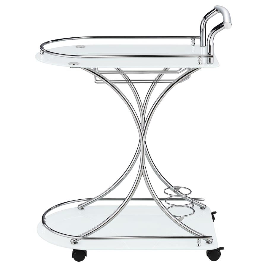 Elfman 2-tier Glass Shelf Metal Bar Cart White and Chrome-5