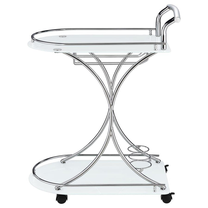 Elfman 2-tier Glass Shelf Metal Bar Cart White and Chrome-zoom-