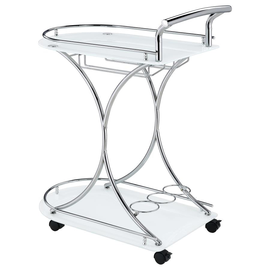 Elfman 2-tier Glass Shelf Metal Bar Cart White and Chrome-zoom-6