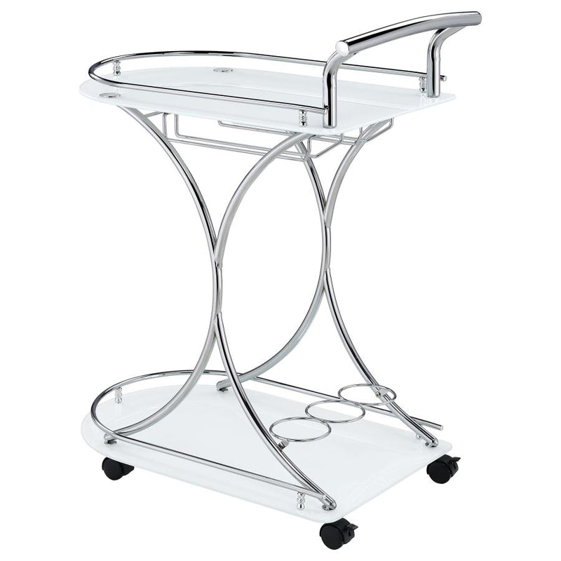 Elfman 2-tier Glass Shelf Metal Bar Cart White and Chrome-zoom-