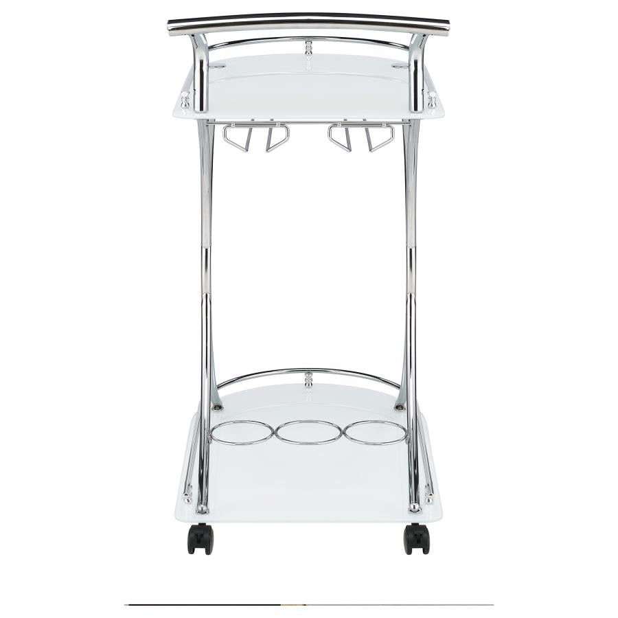 Elfman 2-tier Glass Shelf Metal Bar Cart White and Chrome-zoom-7