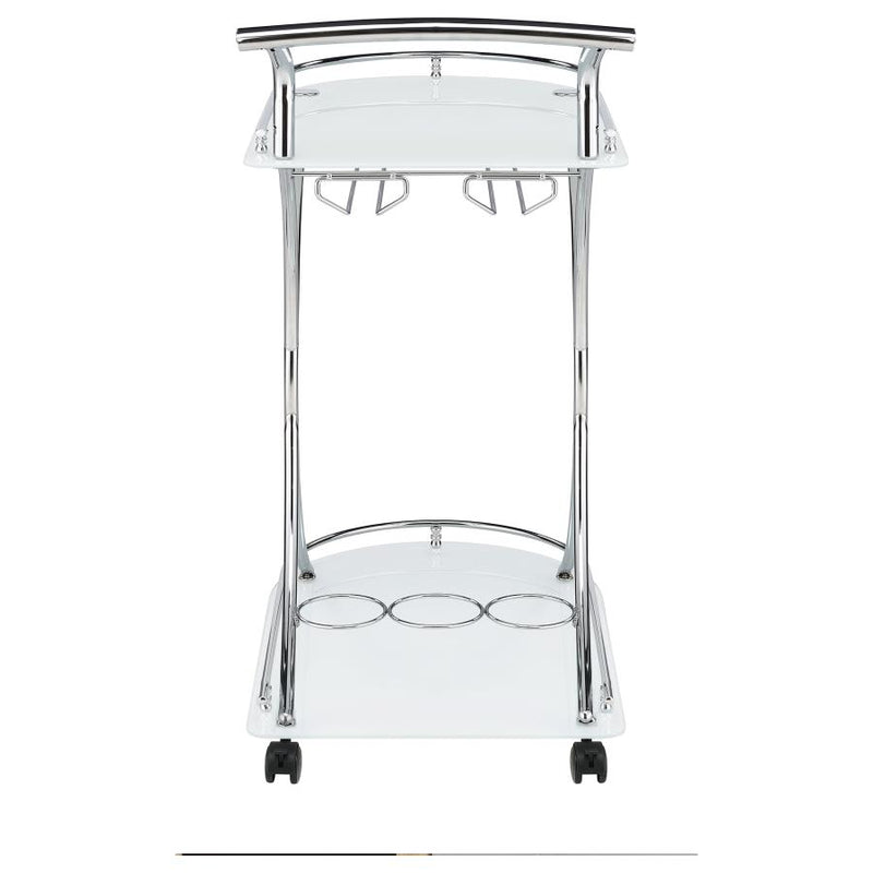 Elfman 2-tier Glass Shelf Metal Bar Cart White and Chrome-zoom-