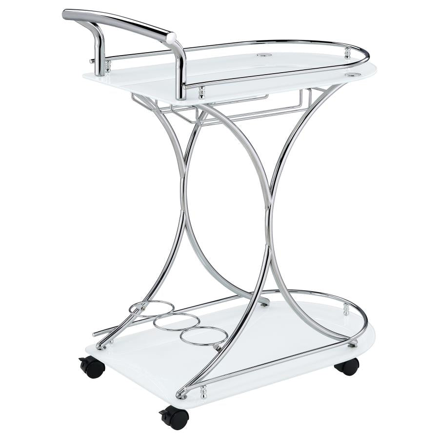 Elfman 2-tier Glass Shelf Metal Bar Cart White and Chrome-zoom-8