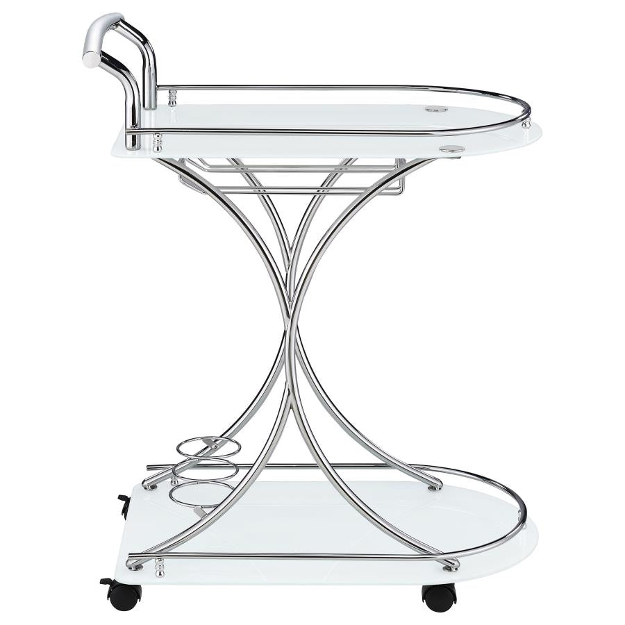 Elfman 2-tier Glass Shelf Metal Bar Cart White and Chrome-9